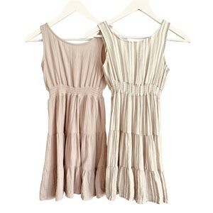 BEARPAW Girls Cotton Gauze Neutral Colored Dresses Tan Taupe White Stripe Sz 7-8